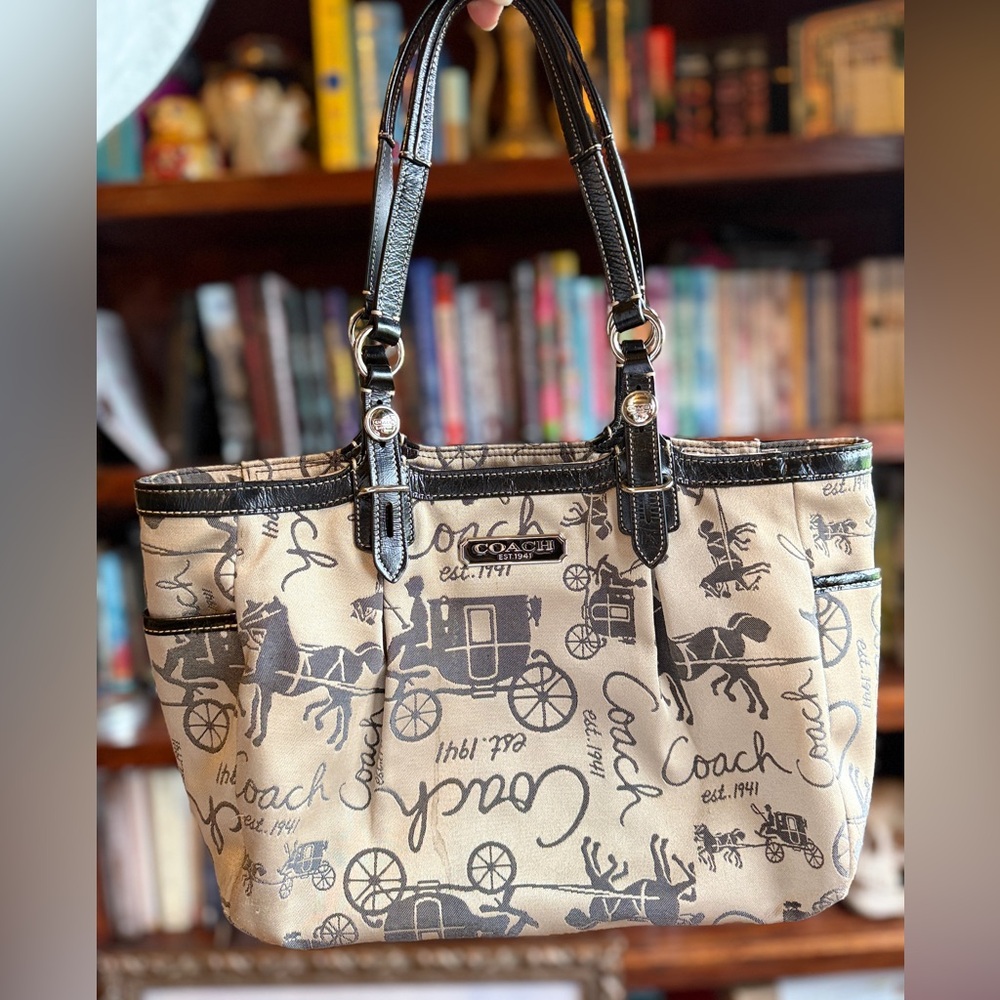 Coach Signature Beige and Black Tote Bag